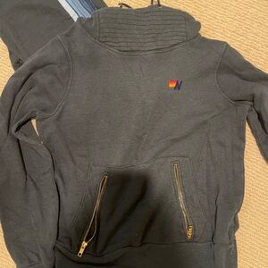 Aviator Nation Navy snorkelHoodie with Zipper Pockets.